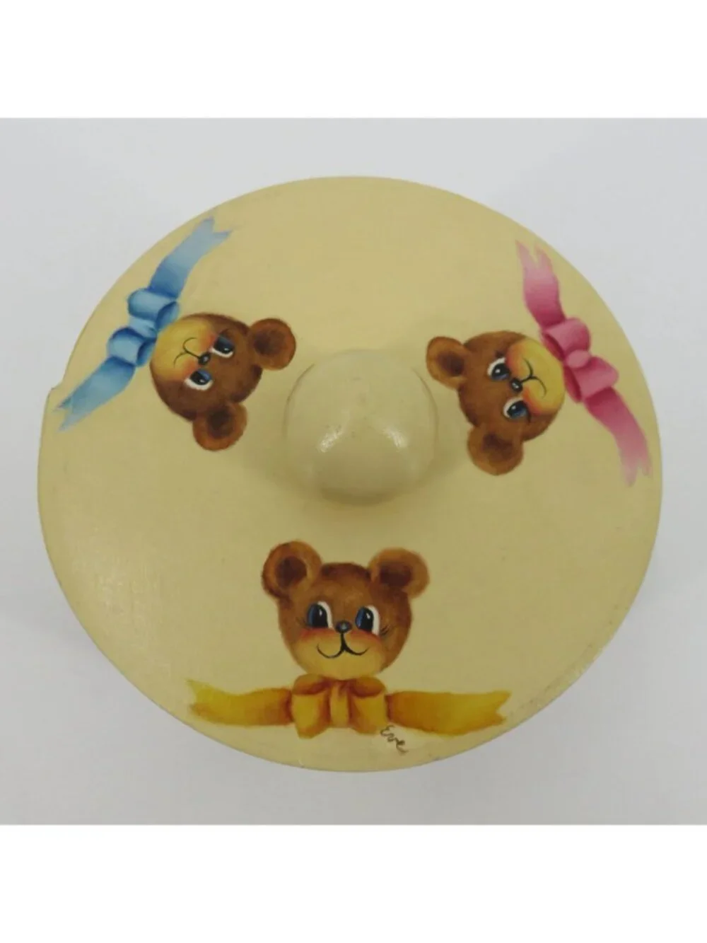 Hand Painted Teddy Bears Pink Blue Yellow Wood Toilet Roll Cover Granny Bathroom